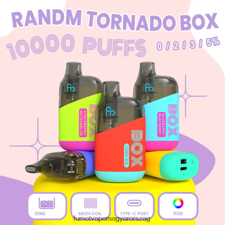 bingó összetörni Fumot cigarette 6ZBT2B363 Fumot Tornado 10000 eldobható vape pod doboz - 20 ml (1 darab)