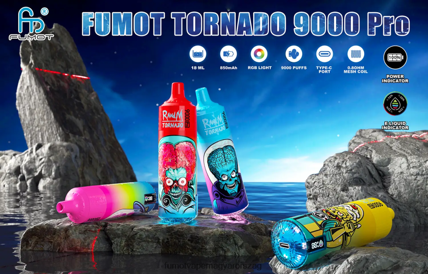 buja jég Fumot vape Europe 6ZBT2B221 Fumot Tornado 1 db 9000 pro 18ml eldobható vape