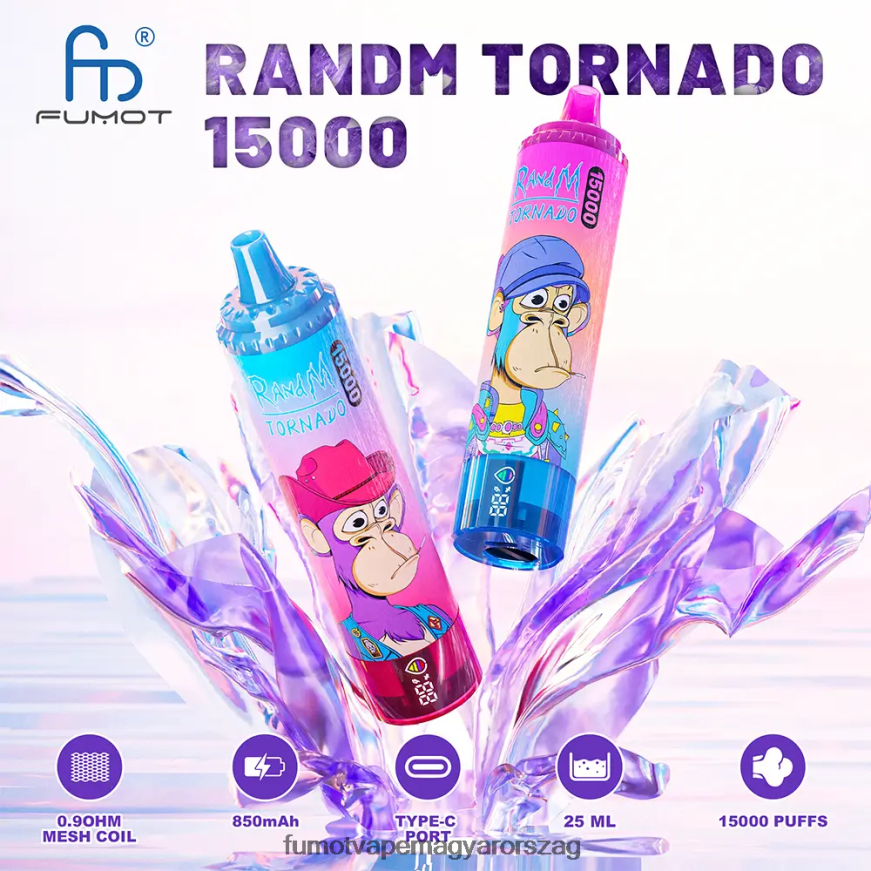 buja jég Fumot vape sale 6ZBT2B175 Fumot Tornado 15000 eldobható vape - 25 ml (1 darab)